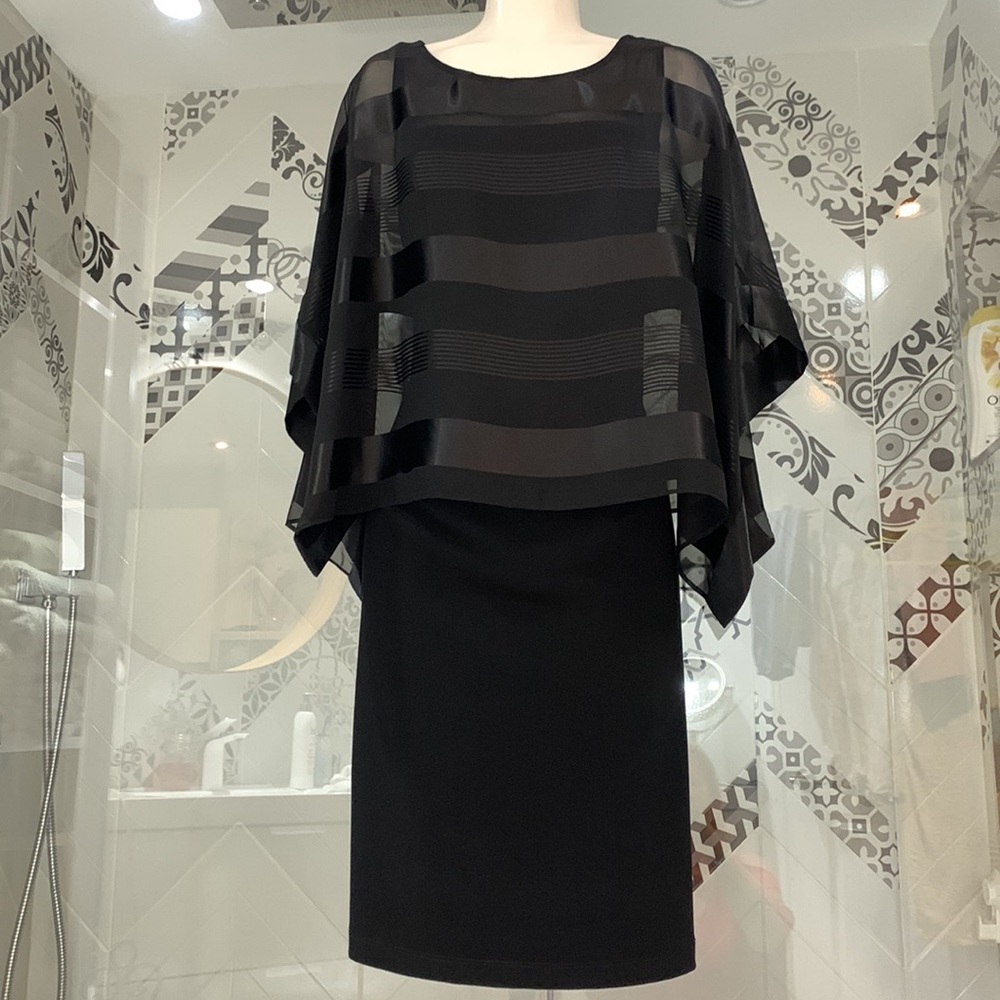 NWOT🇨🇦Stunning FL Black Cocktails Dress With Cape - Picture 3 of 13